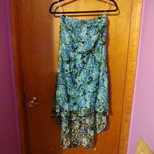 Blue rose strapless dress